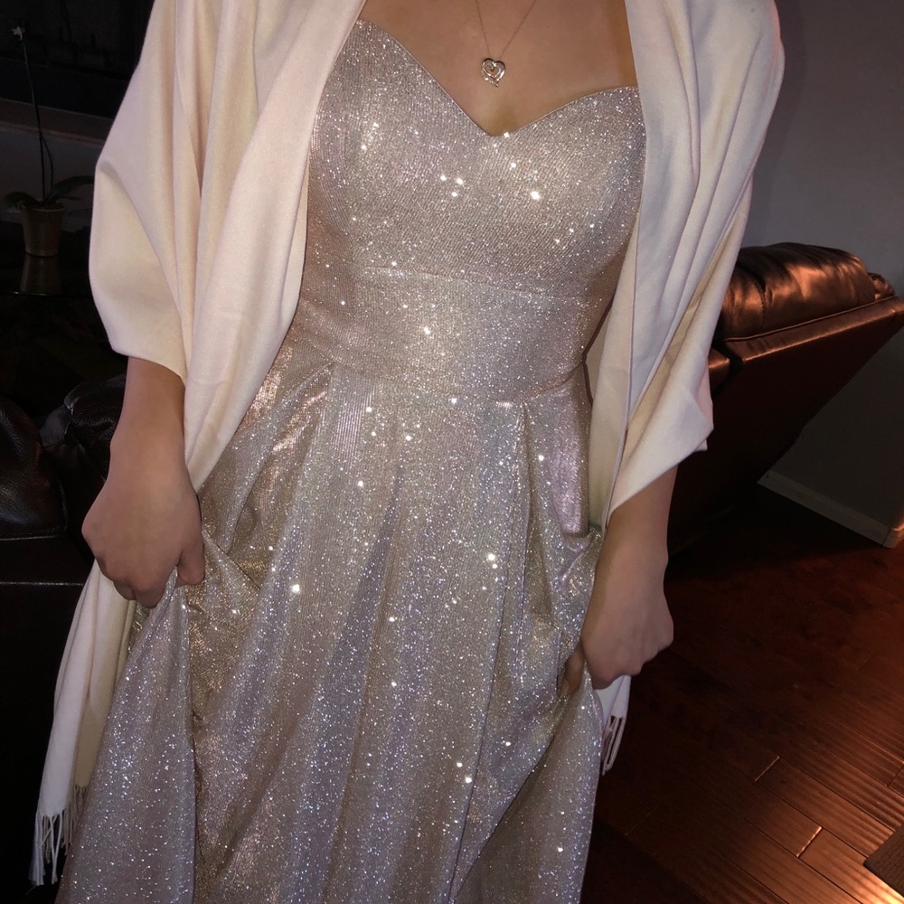 Rose gold floor length dress